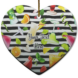 Cocktails Heart Ceramic Ornament w/ Name or Text