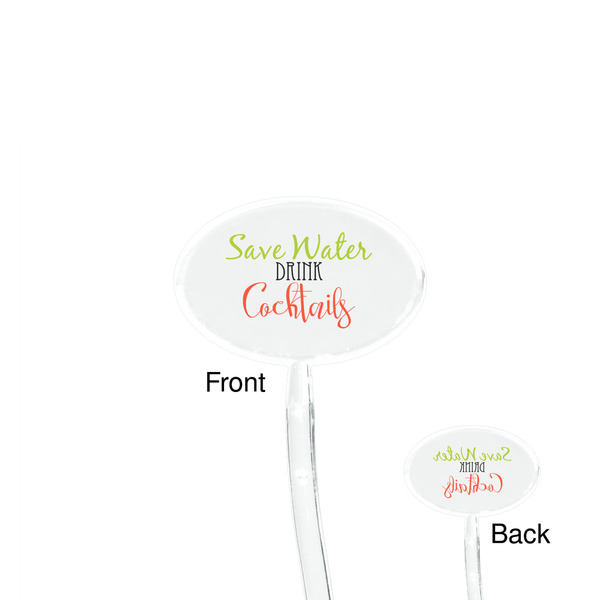 Cocktails Clear Plastic 7" Stir Stick - Oval - Front & Back
