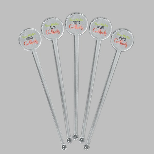 Cocktails Clear Plastic 7" Stir Stick - Round - Fan View