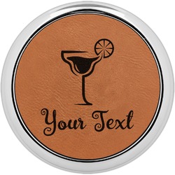 Cocktails Leatherette Round Coaster w/ Silver Edge - Single or Set (Personalized)