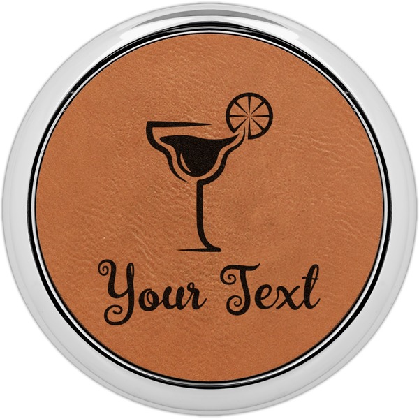 Custom Cocktails Leatherette Round Coaster w/ Silver Edge - Single or Set (Personalized)