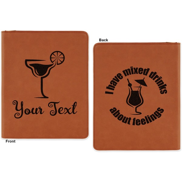 Cocktails Cognac Leatherette Zipper Portfolios with Notepad - Double Sided - Apvl