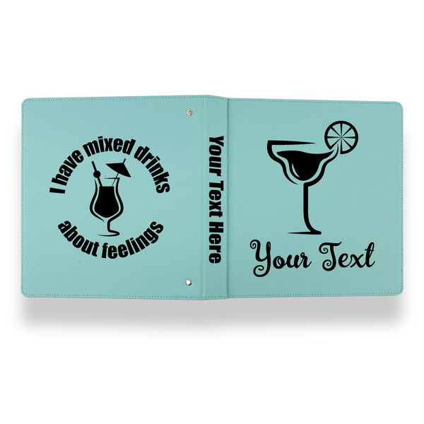 Cocktails Leather Binder - 1" - Teal - Back Spine Front View
