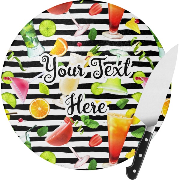 Custom Cocktails Round Glass Cutting Board (Personalized)