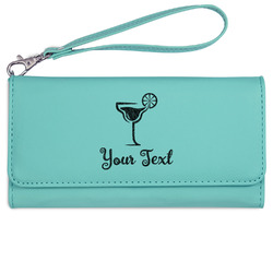 Cocktails Ladies Leatherette Wallet - Laser Engraved- Teal (Personalized)
