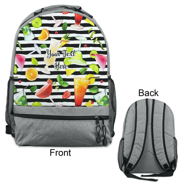 Cocktails Large Backpack - Gray - Front & Back View