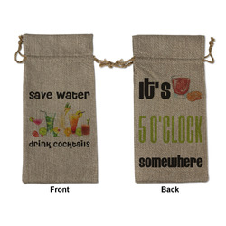 Cocktails Large Burlap Gift Bag - Front & Back