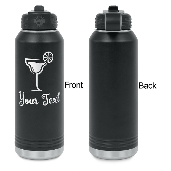 Cocktails Laser Engraved Water Bottles - Front Engraving - Front & Back View