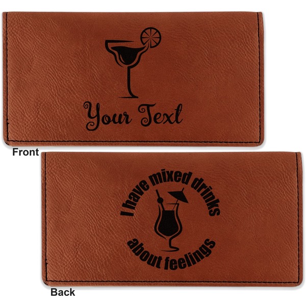 Cocktails Leather Checkbook Holder Front and Back