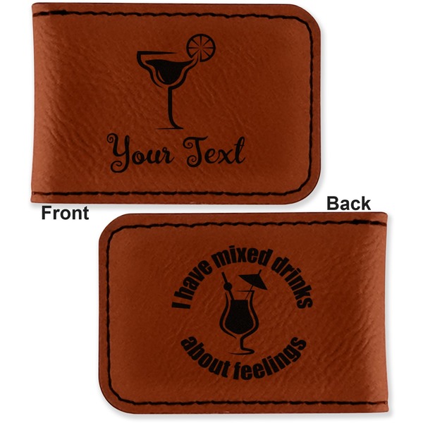 Cocktails Leatherette Magnetic Money Clip - Front and Back