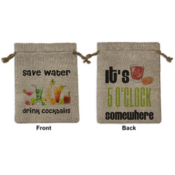 Cocktails Medium Burlap Gift Bag - Front & Back