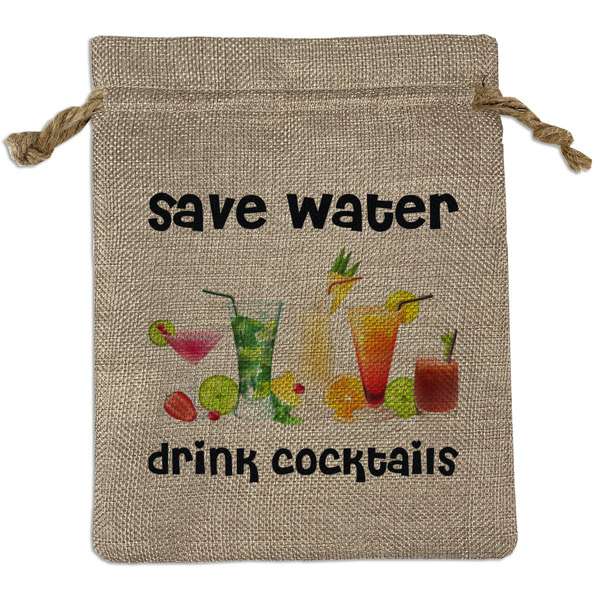 Custom Cocktails Medium Burlap Gift Bag - Front