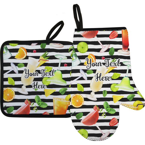 Custom Cocktails Right Oven Mitt & Pot Holder Set w/ Name or Text
