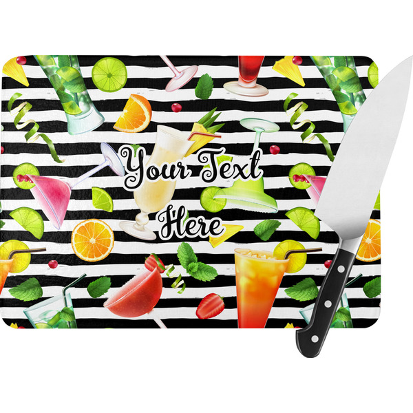 Custom Cocktails Rectangular Glass Cutting Board - Large - 15.25"x11.25" w/ Name or Text