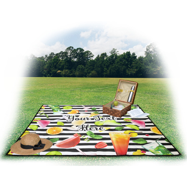 Cocktails Picnic Blanket - with Basket Hat and Book - in Use