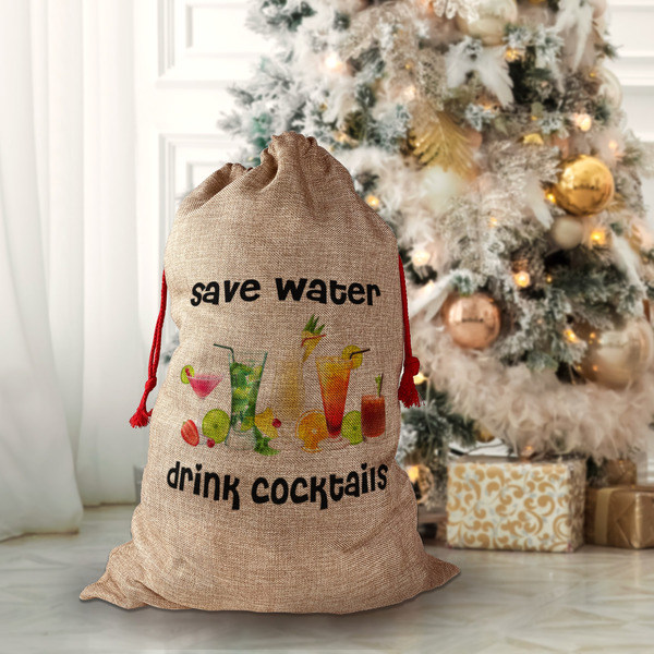 Cocktails Santa Bag - Front (stuffed)
