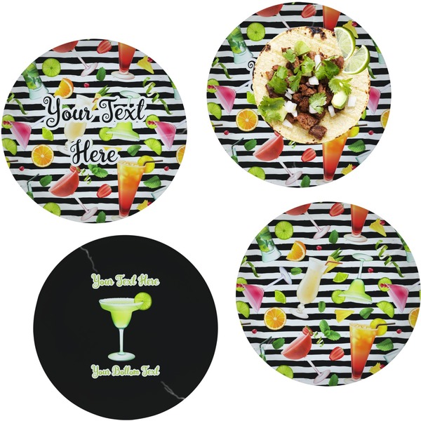 Custom Cocktails Set of 4 Glass Lunch / Dinner Plate 10" (Personalized)
