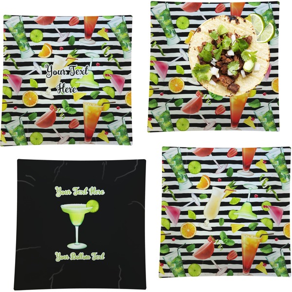 Custom Cocktails Set of 4 Glass Square Lunch / Dinner Plate 9.5" (Personalized)