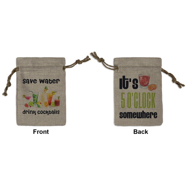 Custom Cocktails Small Burlap Gift Bag - Front & Back