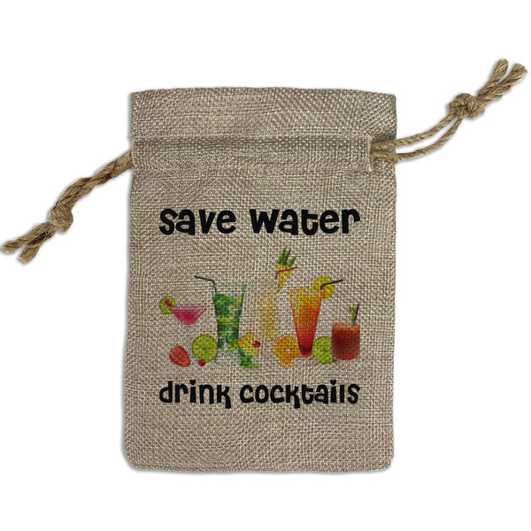 Custom Cocktails Small Burlap Gift Bag - Front
