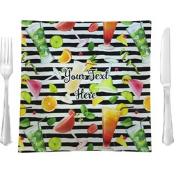 Cocktails 9.5" Glass Square Lunch / Dinner Plate- Single or Set of 4 (Personalized)