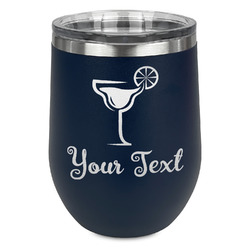 Cocktails Stemless Stainless Steel Wine Tumbler - Navy - Double Sided (Personalized)