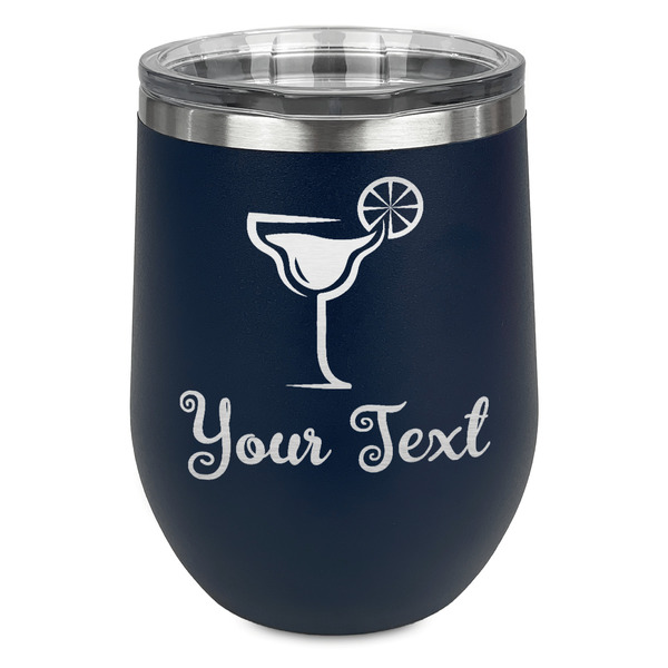 Custom Cocktails Stemless Stainless Steel Wine Tumbler - Navy - Double Sided (Personalized)