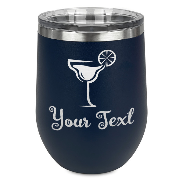 Custom Cocktails Stemless Stainless Steel Wine Tumbler - Navy - Single Sided (Personalized)