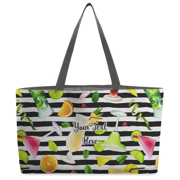 Custom Cocktails Beach Totes Bag - w/ Black Handles (Personalized)