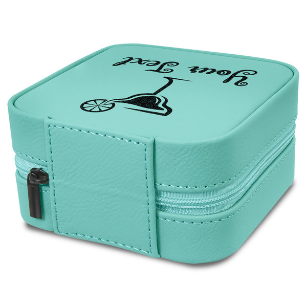 Cocktails Travel Jewelry Boxes - Leather - Teal - View from Rear