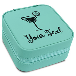 Cocktails Travel Jewelry Box - Teal Leather (Personalized)