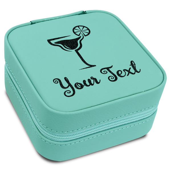 Custom Cocktails Travel Jewelry Box - Teal Leather (Personalized)