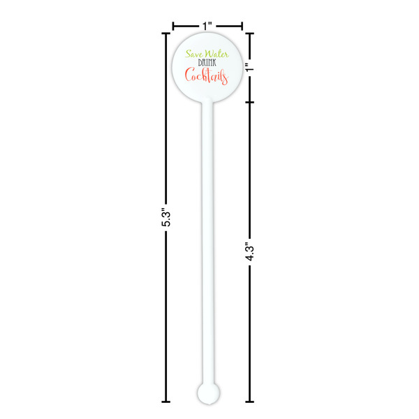 Cocktails White Plastic 5.5" Stir Stick - Round - Dimensions