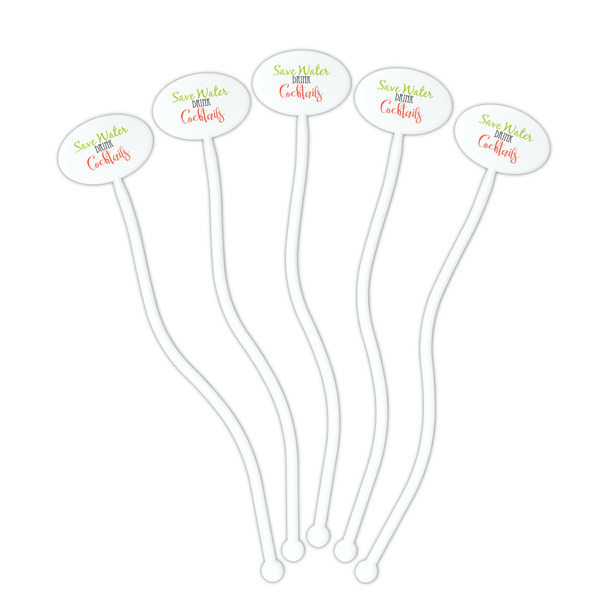 Cocktails White Plastic 7" Stir Stick - Oval - Fan