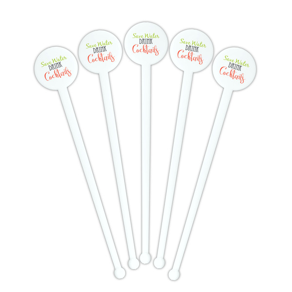 Cocktails White Plastic 7" Stir Stick - Round - Fan View