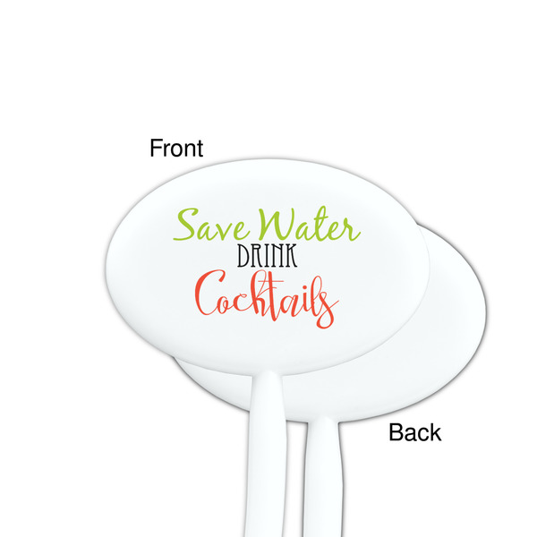 Cocktails White Plastic 7" Stir Stick - Single Sided - Oval - Front & Back