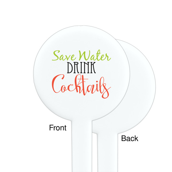 Cocktails White Plastic 7" Stir Stick - Single Sided - Round - Front & Back