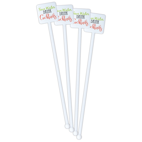 Cocktails White Plastic Stir Stick - Single Sided - Square - Front