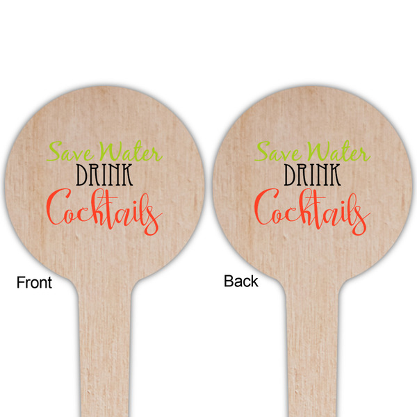 Cocktails Wooden 4" Food Pick - Round - Double Sided - Front & Back