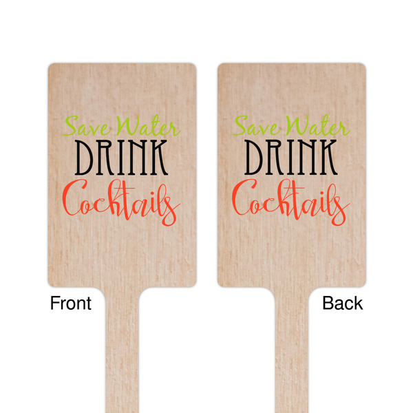 Cocktails Wooden 6.25" Stir Stick - Rectangular - Double Sided - Front & Back