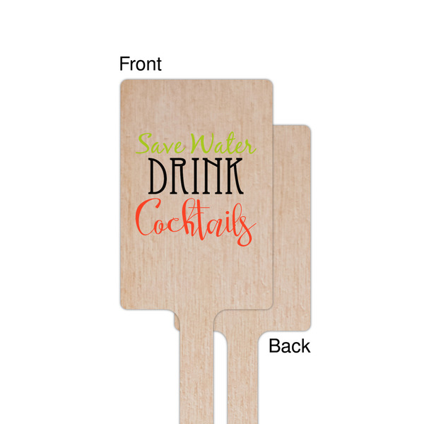 Cocktails Wooden 6.25" Stir Stick - Rectangular - Single - Front & Back