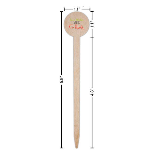 Cocktails Wooden 6" Food Pick - Round - Dimensions