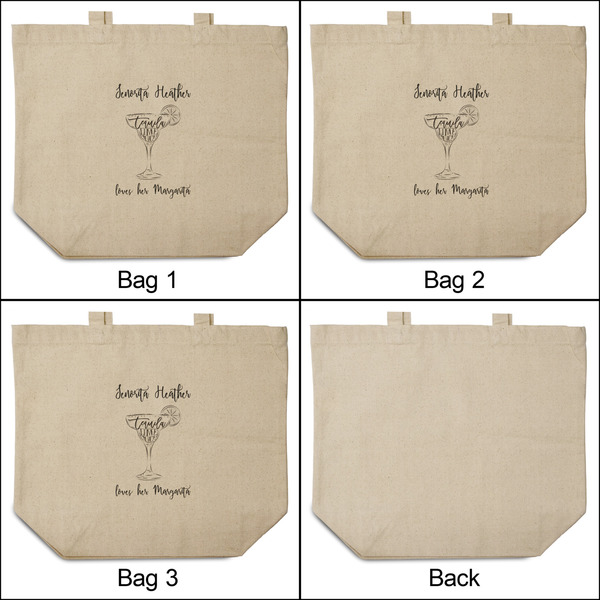 Margarita Lover 3 Reusable Cotton Grocery Bags - Front & Back View