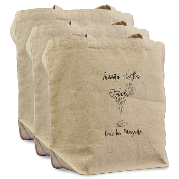Custom Margarita Lover Reusable Cotton Grocery Bags - Set of 3 (Personalized)