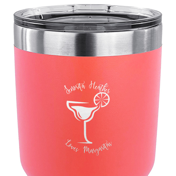Margarita Lover 30 oz Stainless Steel Ringneck Tumbler - Coral - CLOSE UP