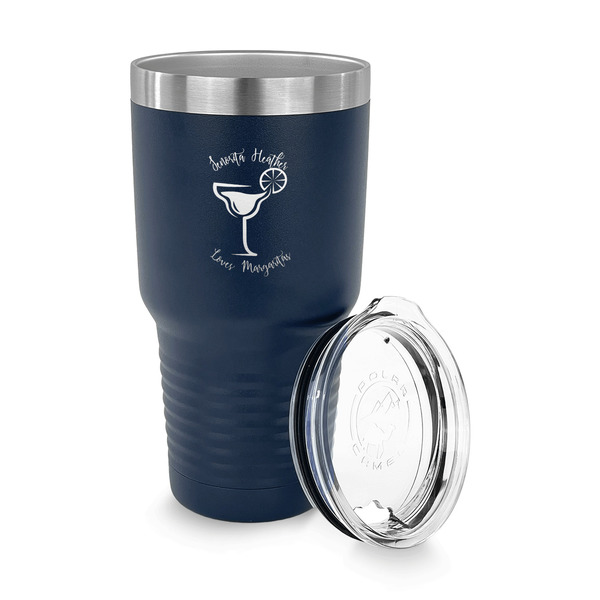 Margarita Lover 30 oz Stainless Steel Ringneck Tumblers - Navy - LID OFF