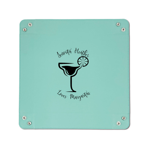 Margarita Lover 6" x 6" Teal Leatherette Snap Up Tray - APPROVAL