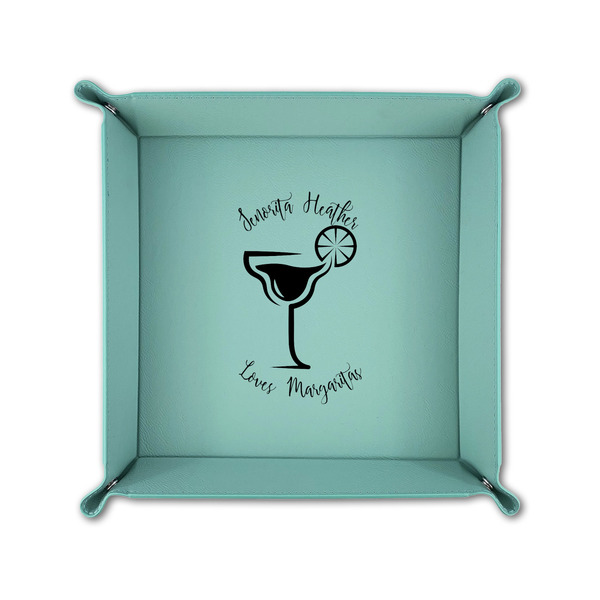 Margarita Lover 6" x 6" Teal Leatherette Snap Up Tray - FOLDED UP