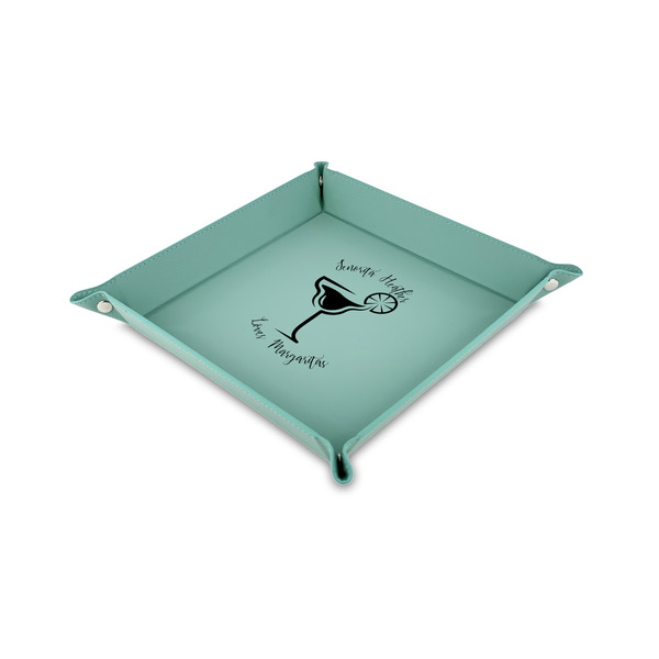 Custom Margarita Lover 6" x 6" Teal Faux Leather Valet Tray (Personalized)