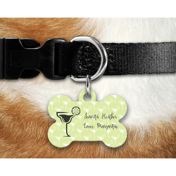 Margarita Lover Bone Shaped Dog Tag on Collar & Dog